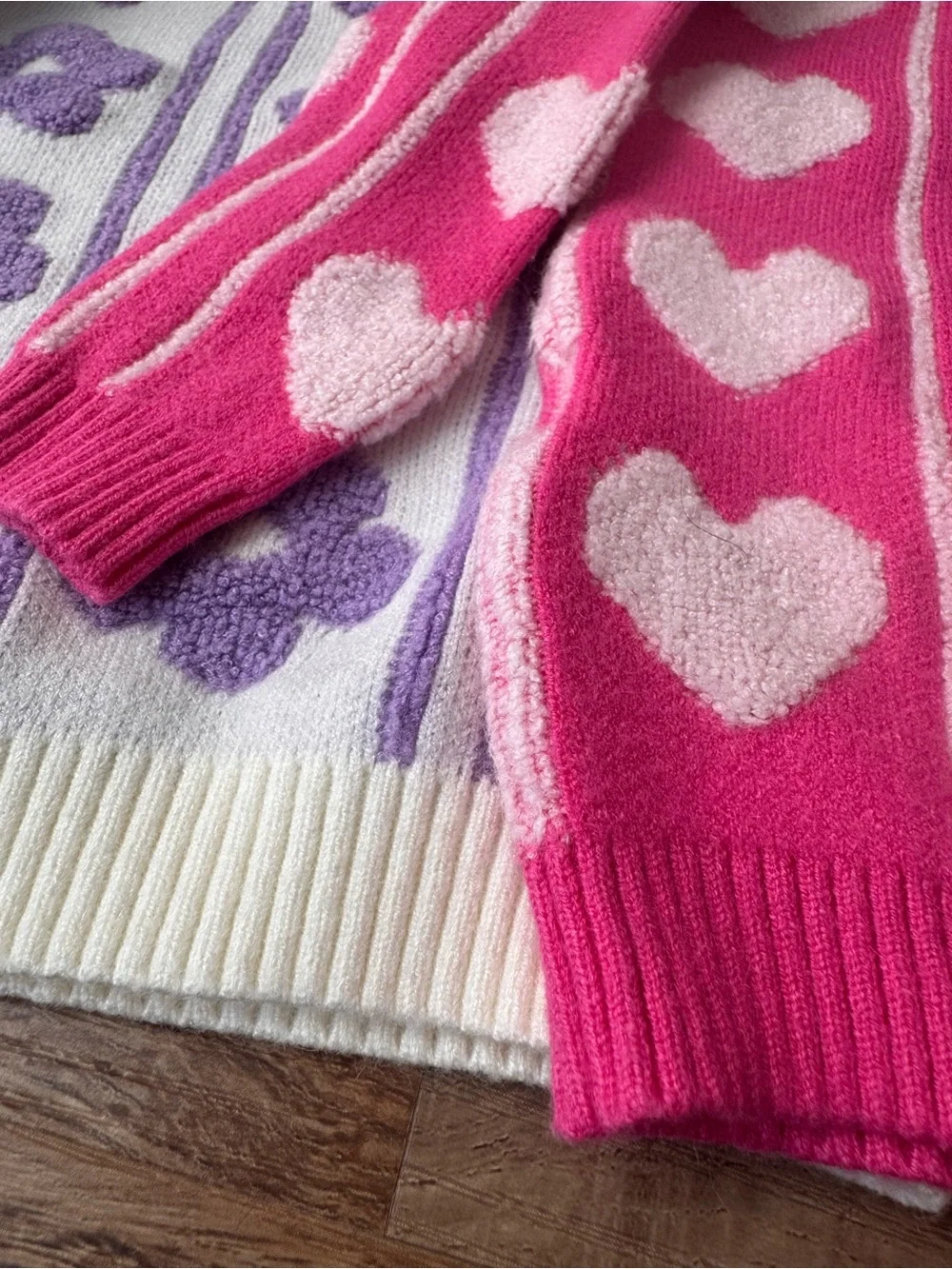 Andy & Evan Bright Pink and Lavender Heart Knit Sweaters